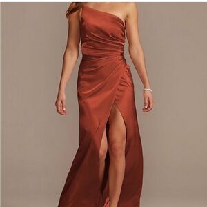 David's Bridal One-Shoulder Rust Dress